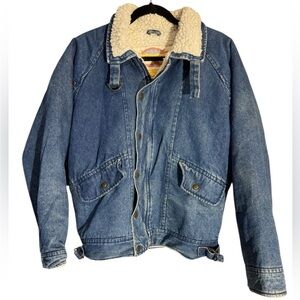 Vintage Code Blue Sherpa-Lined Denim Trucker Jacket Men’s Size L